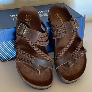 Hayleigh Sandals Brown Mountain Leather Braided Loop Buckle Strap Size 7